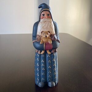 Randy Tate Blue Santa Holding Teddy Bears Figurine